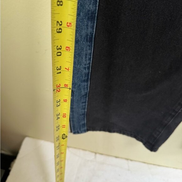 Cider NEW Denim Patchy Jeans Wide Leg Slits Stripe Flare Zip Cotton Colorblock M - Picture 14 of 15